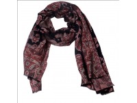 Silk Pashmina Stole / Scarf in Black & Red Base Color Jamawar Design Size 70*30